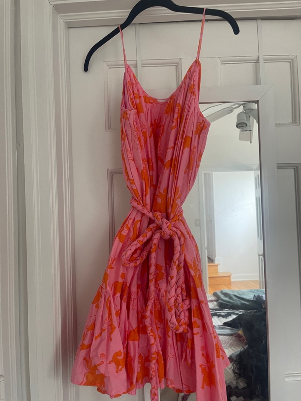 RHODE Pink Mini Dress with Orange Floral Print